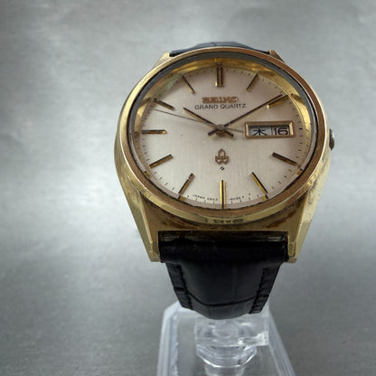 Seiko Grand Quartz Watch Men 38mm Silver Dial Gold Tone Daydate 4843-8041 NewBat5