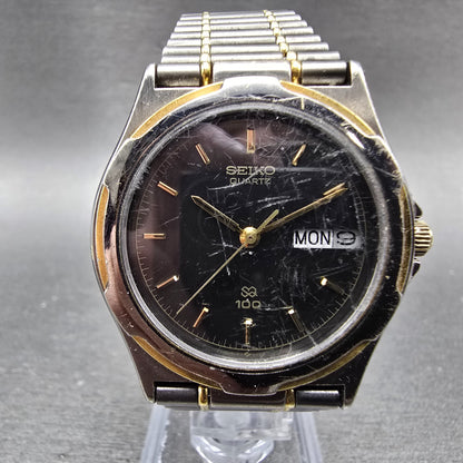 Seiko SQ Watch Men 34mm Black Dial Two Tone Daydate Round 8123-6349 PARTS0