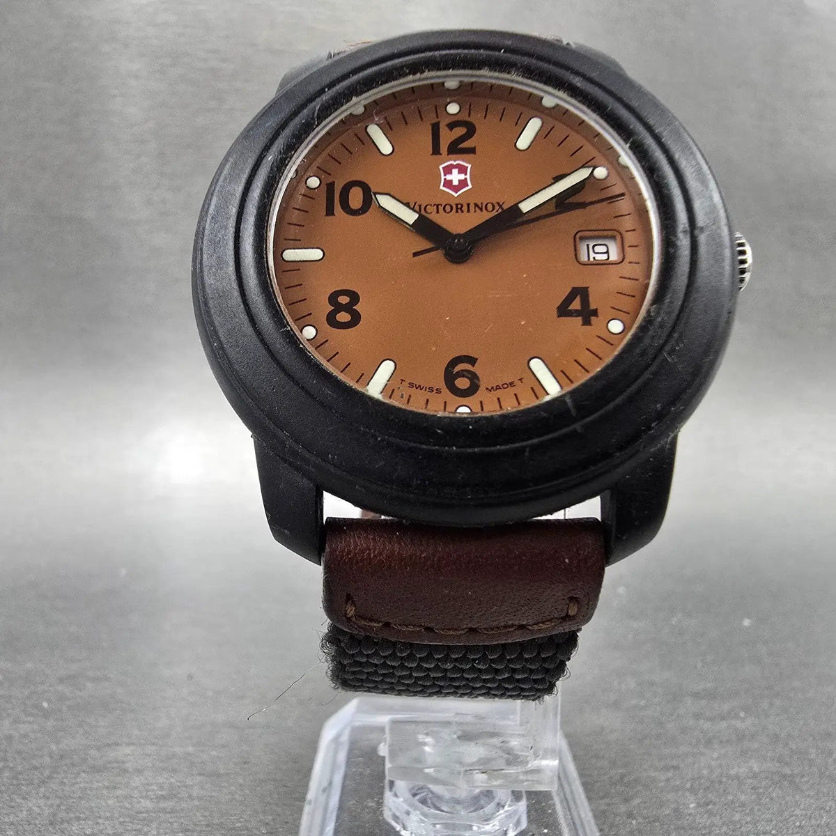 Victorinox Swiss Army Watch Men 40mm Brown Dial Black Date Swiss VTG PARTS6
