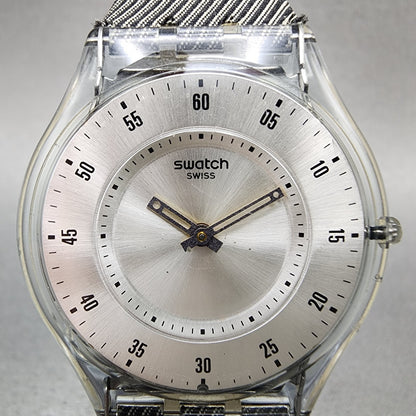 Swatch Skin Watch Women 34mm Silver Dial Clear Case Round New Battery1