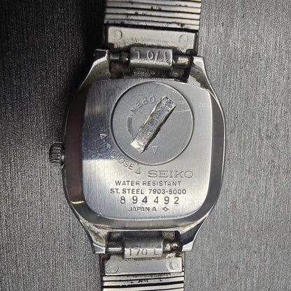 Seiko Watch Women 24mm Blue Dial Silver Tone Daydate Rectangle 7903-5000 New Bat10