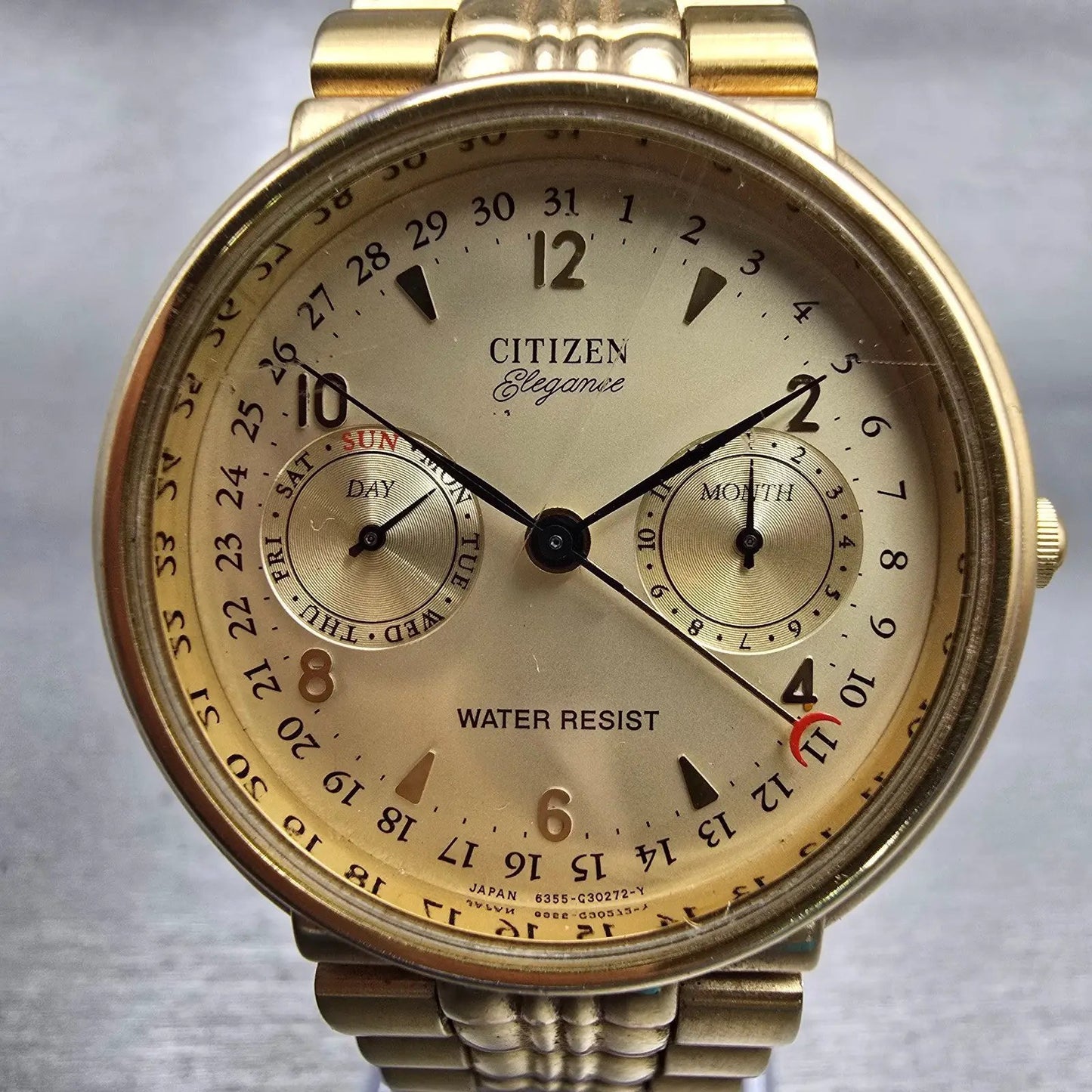 Citizen Elegance Triple Calendar Watch Men 35mm Champagne Dial Gold Tone New Bat1