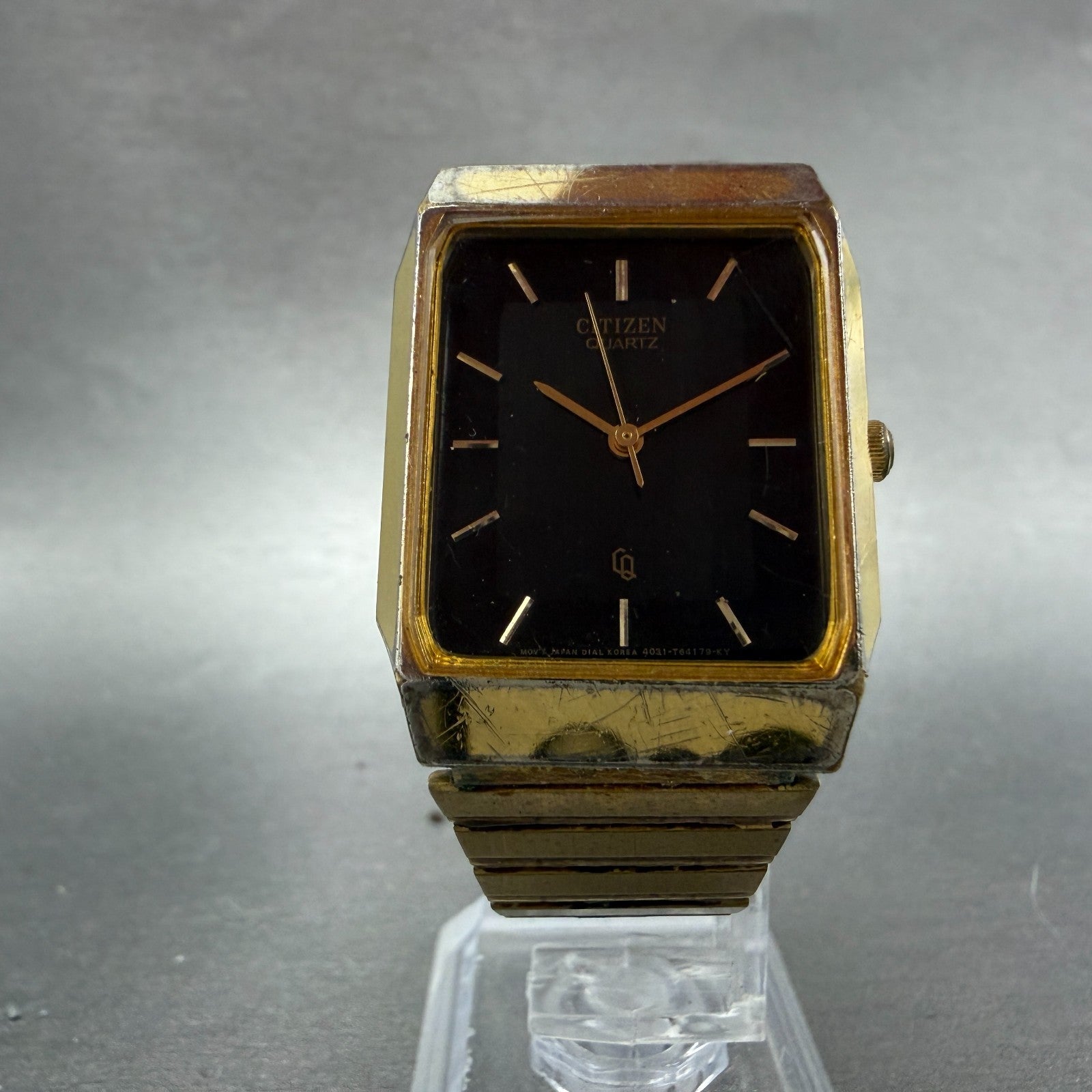 Citizen CQ Tank Watch Men 26mm Black Dial Gold Tone Rectangle 4031-T11639 PARTS6