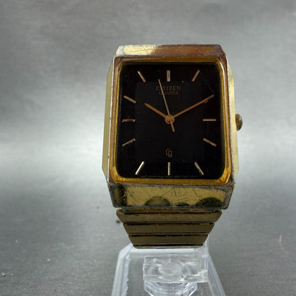 Citizen CQ Tank Watch Men 26mm Black Dial Gold Tone Rectangle 4031-T11639 PARTS6