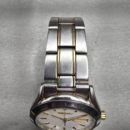 Seiko Watch Men 37mm White Dial Two Tone Daydate Round 7N43-9070 New Battery4