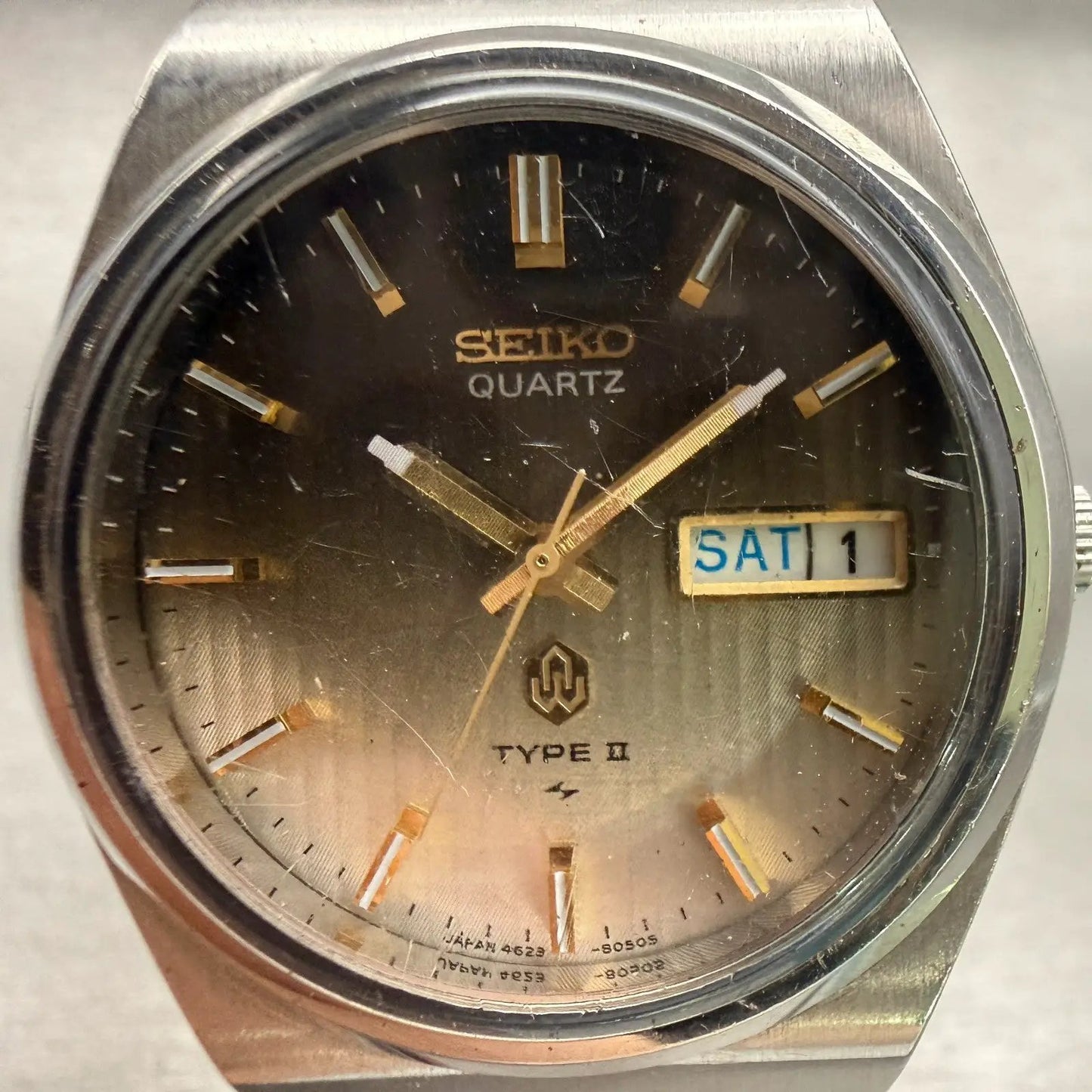 Seiko Type II Watch Men 36mm Brown Dial Silver Daydate Round 4623-8030 New Batt1