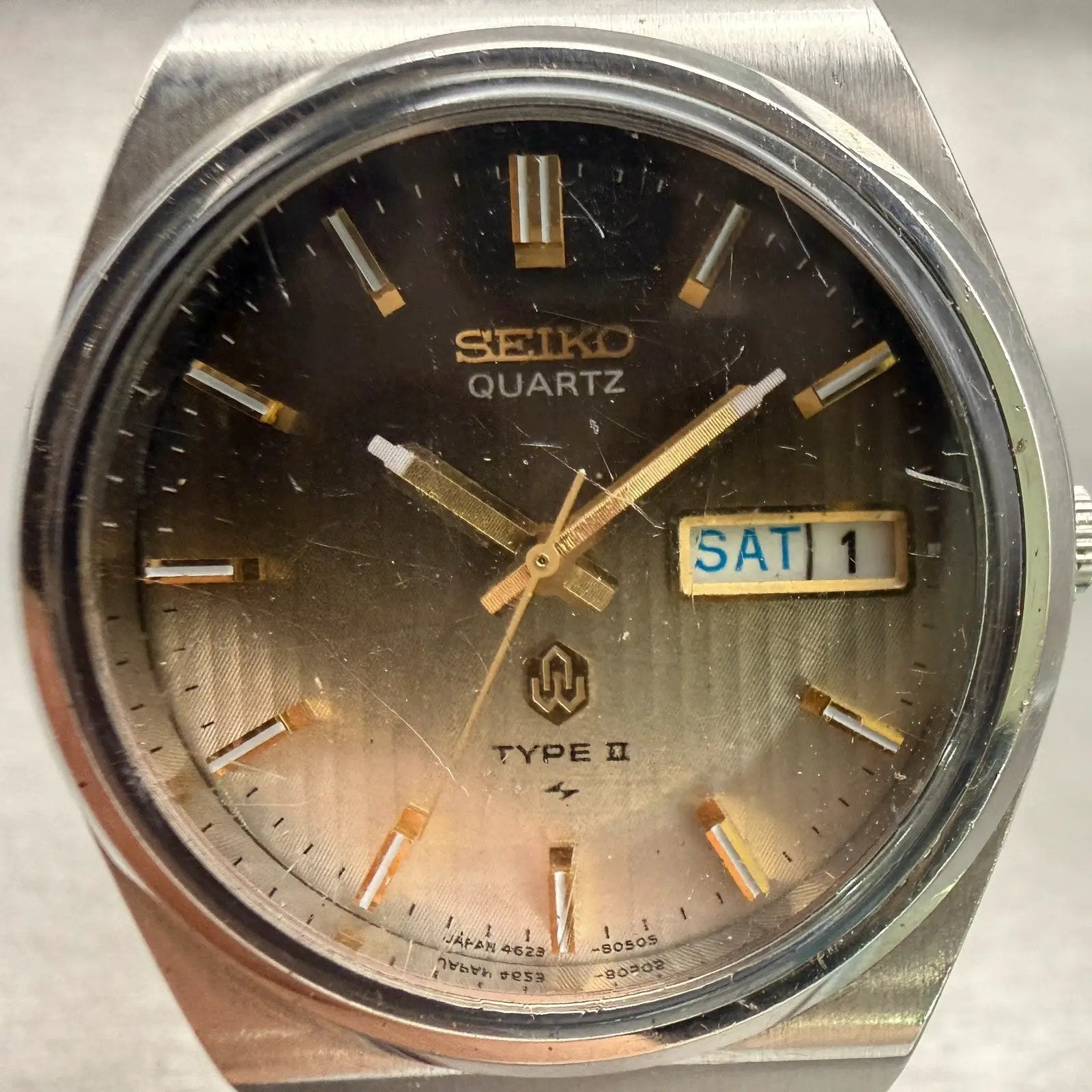 Seiko Type II Watch Men 36mm Brown Dial Silver Daydate Round 4623-8030 New Batt1