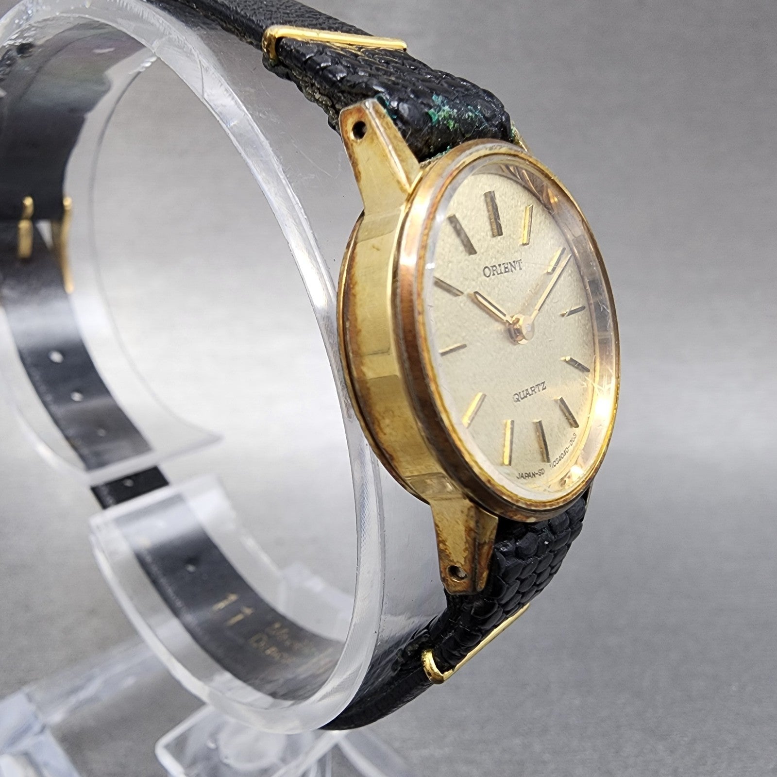 Orient Watch Women 21mm Gold Dial Gold Plated Round Leather New Battery VTG3