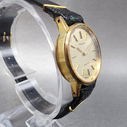 Orient Watch Women 21mm Gold Dial Gold Plated Round Leather New Battery VTG3