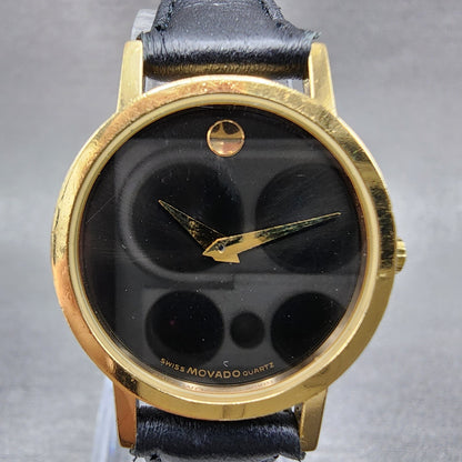 Movado Museum Watch Women 25mm Black Dial Gold Tone Round 87-25-832 New Batt C67