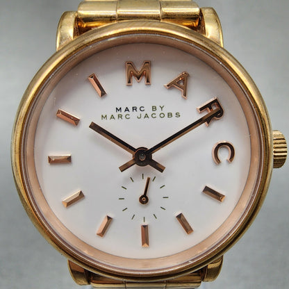 Marc By Marc Jacobs Watch Women 28mm White Dial Rose Gold Tone Round New Battery1