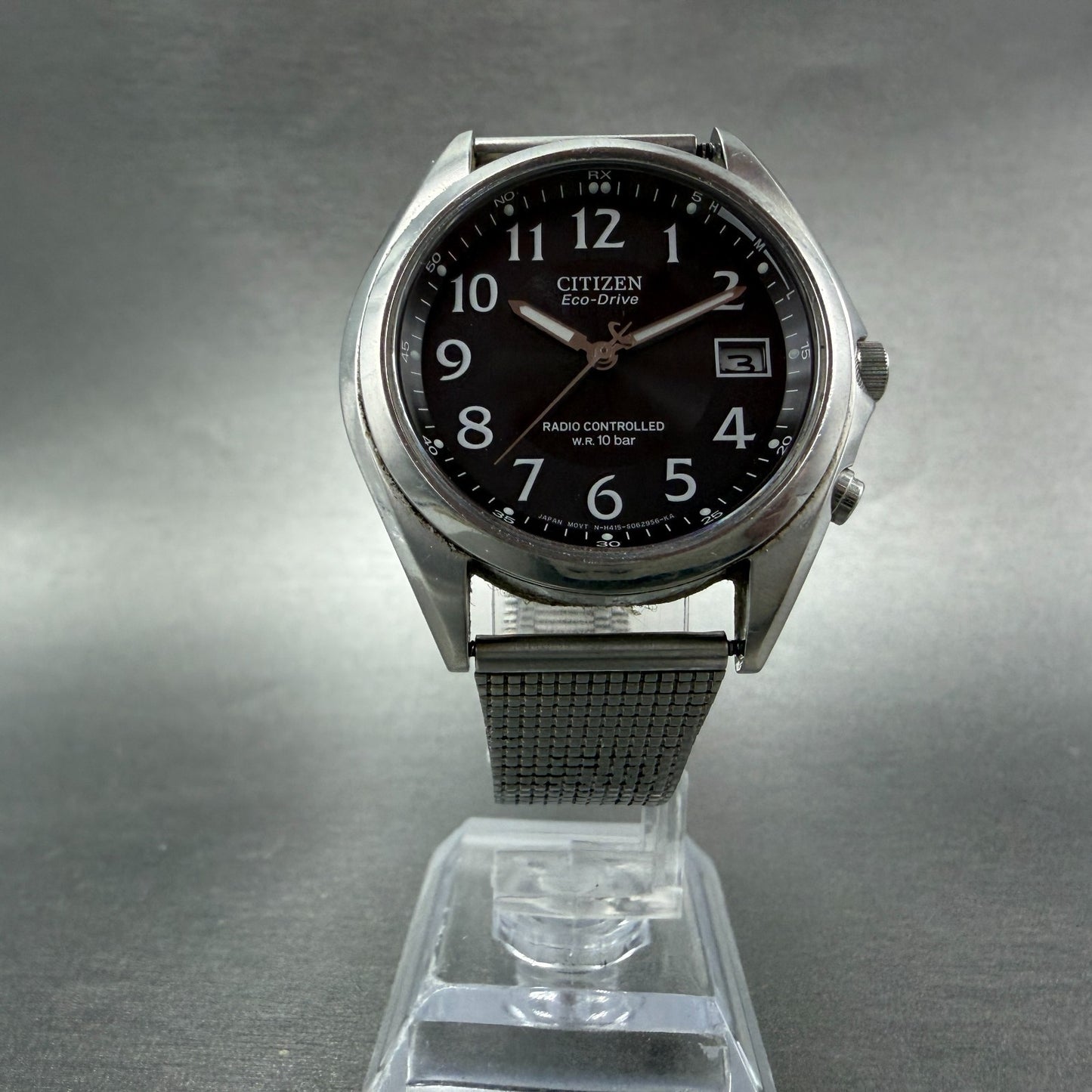 Citizen Eco-Drive Watch Men 38mm Black Dial Steel Atomic Round Date READ!!7