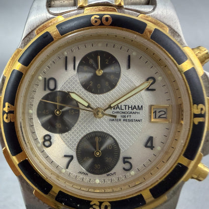 Waltham Chronograph Watch Men 40mm White Dial Two Tone Date Round New Battery1