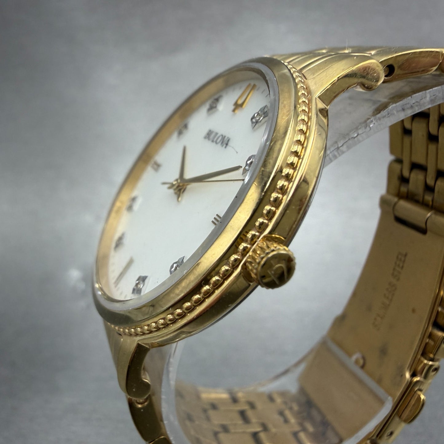 Bulova Watch Women 34mm MOP Dial Gold Tone Round 97P134 New Battery2