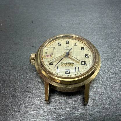 Seiko Automatic Watch Women 24mm Champagne Dial Gold Tone Date 2205-0599 PARTS5