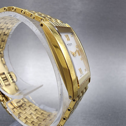 Wittnauer Ovation Tank Watch Women 19mm White Dial Gold Tone Rectangle New Batt3