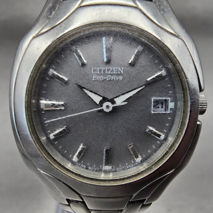 Citizen Eco-Drive Watch Women 25mm Gray Dial Silver Tone Date Round E011 Works1