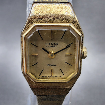 Citizen Seven Watch Women 16mm Gold Dial Gold Tone Octagon New Battery VTG1