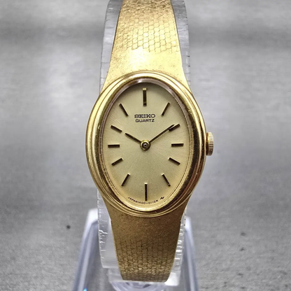Seiko Watch Women 18mm Champagne Dial Gold Tone Oval 1400-5089 New Battery VTG0