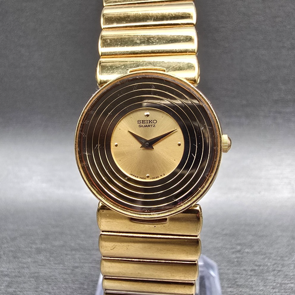 Seiko Watch Women 25mm Gold Dial Gold Tone Round 1N00-0B59 New Battery Vintage0