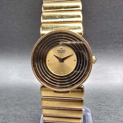Seiko Watch Women 25mm Gold Dial Gold Tone Round 1N00-0B59 New Battery Vintage0