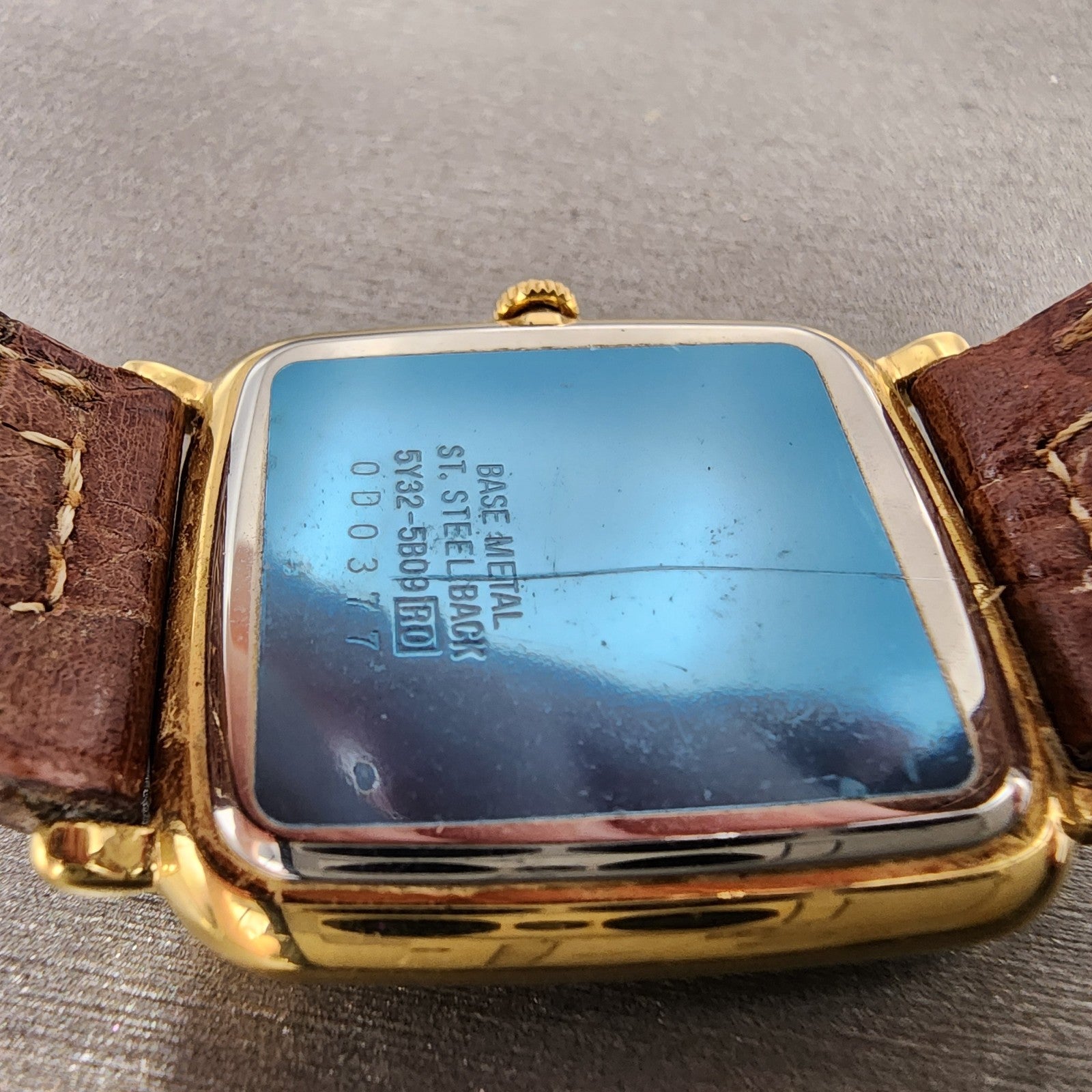 Seiko Tank Watch Men 28mm Champagne Dial Gold Tone Date 5y325809 New Battery9
