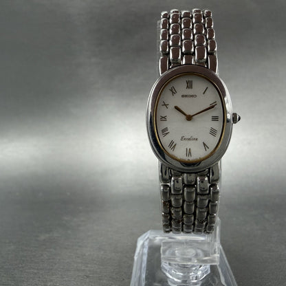 Seiko Exceline Watch Women White Dial Silver Tone Oval 2N20-5020 New Battery5