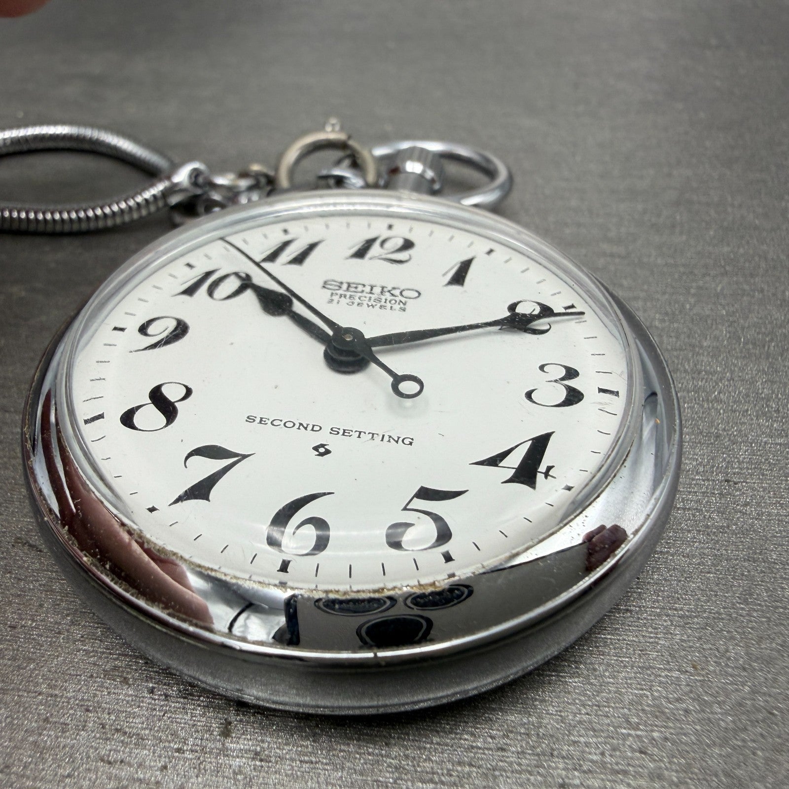 Seiko Precision Pocket Watch Men 50mm White Dial Steel Manual 6110-0010 Runs2