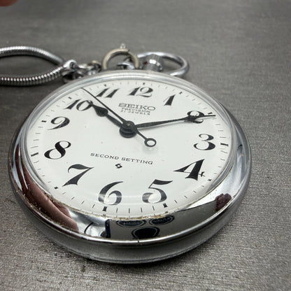 Seiko Precision Pocket Watch Men 50mm White Dial Steel Manual 6110-0010 Runs2
