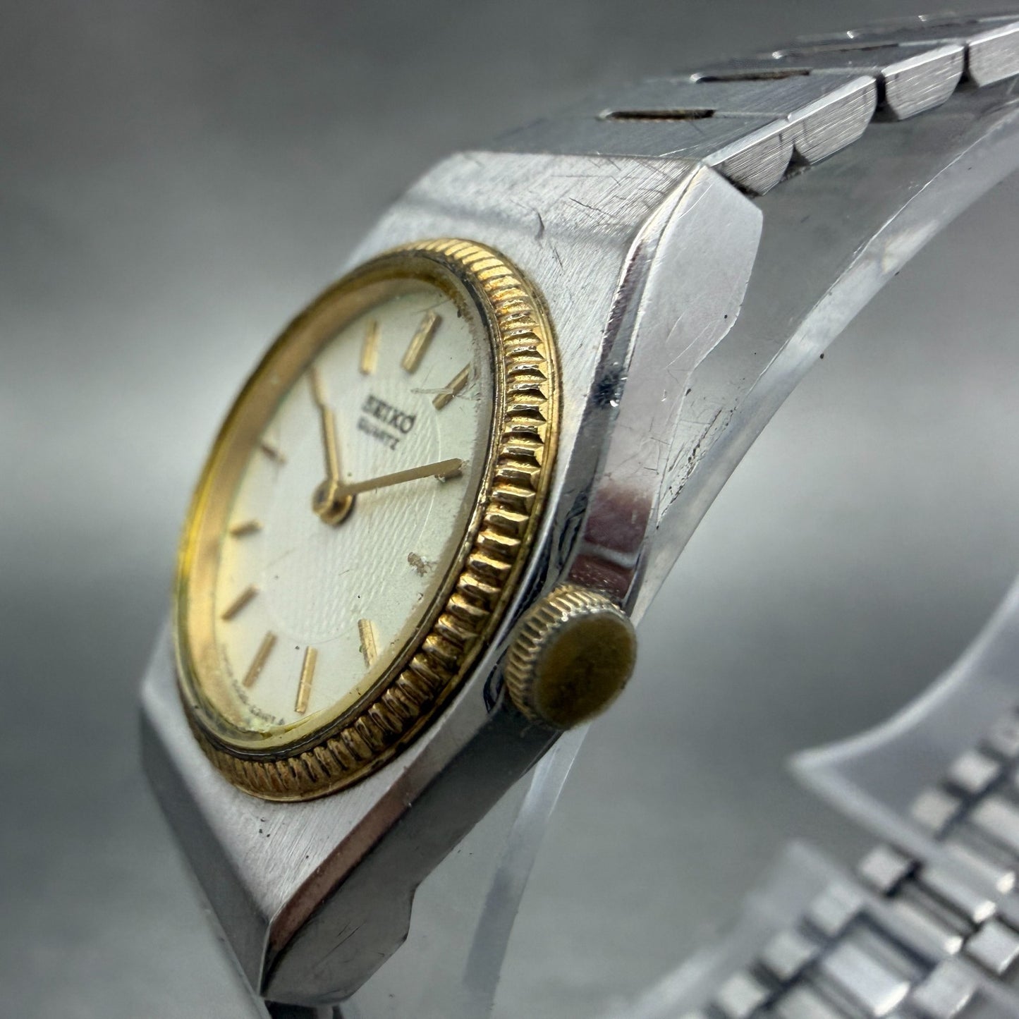 Seiko Watch Women 20mm Silver Dial Two Tone Round 5420-0059 New Battery Vintage2