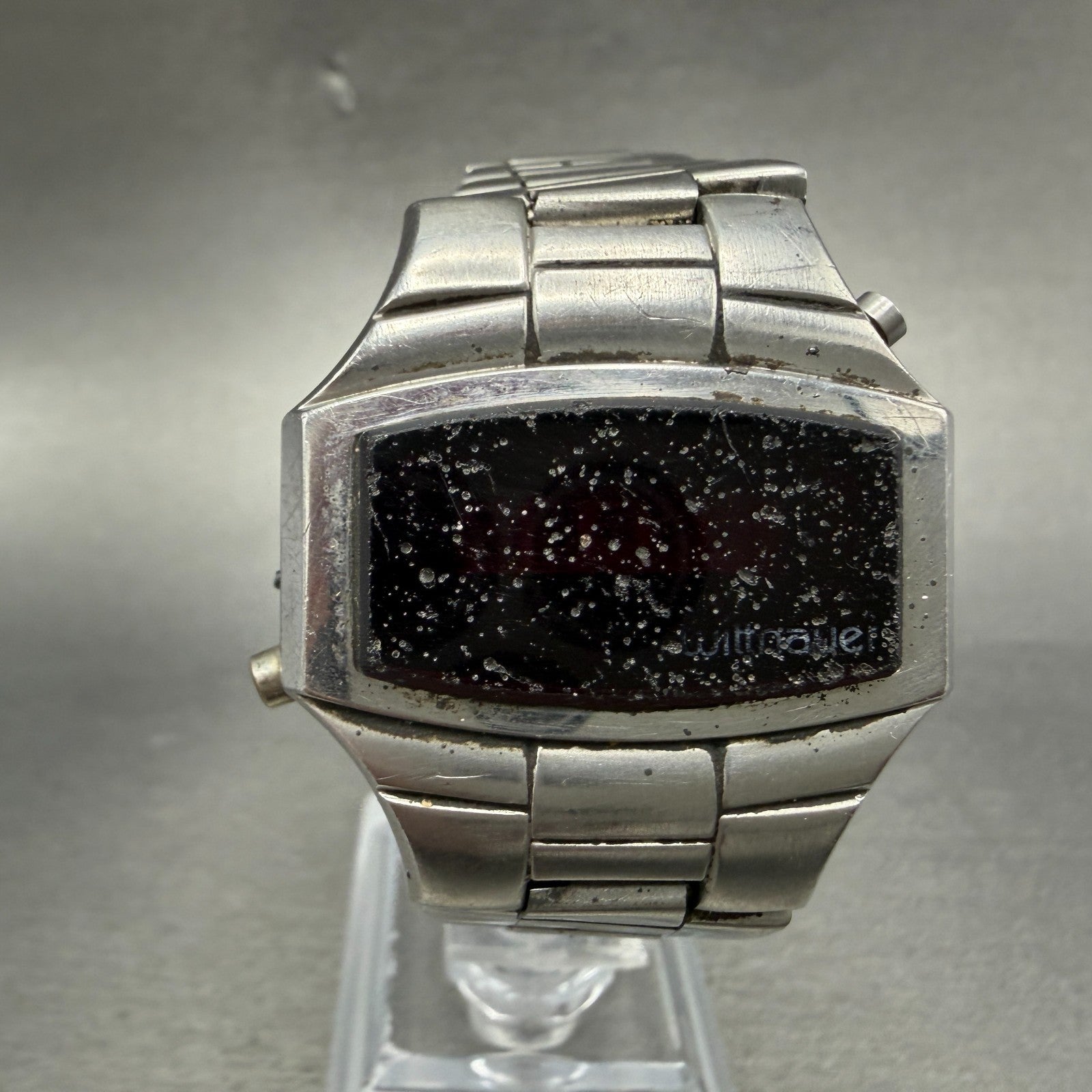 Witttnauer Polara RED LED Watch Men 35mm Silver Tone Vintage PARTS0