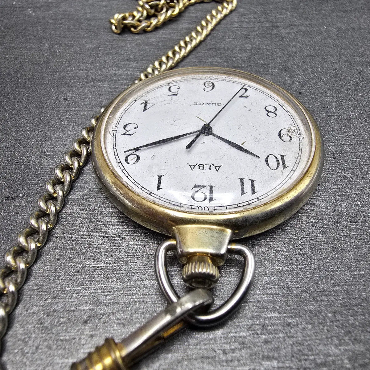 Seiko Alba Pocket Watch Men 36mm White Dial Gold Tone V131-0020 New Battery JDM5