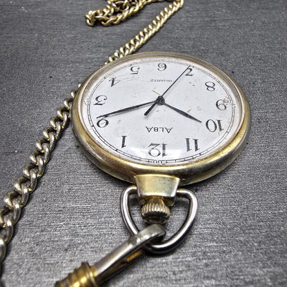 Seiko Alba Pocket Watch Men 36mm White Dial Gold Tone V131-0020 New Battery JDM5
