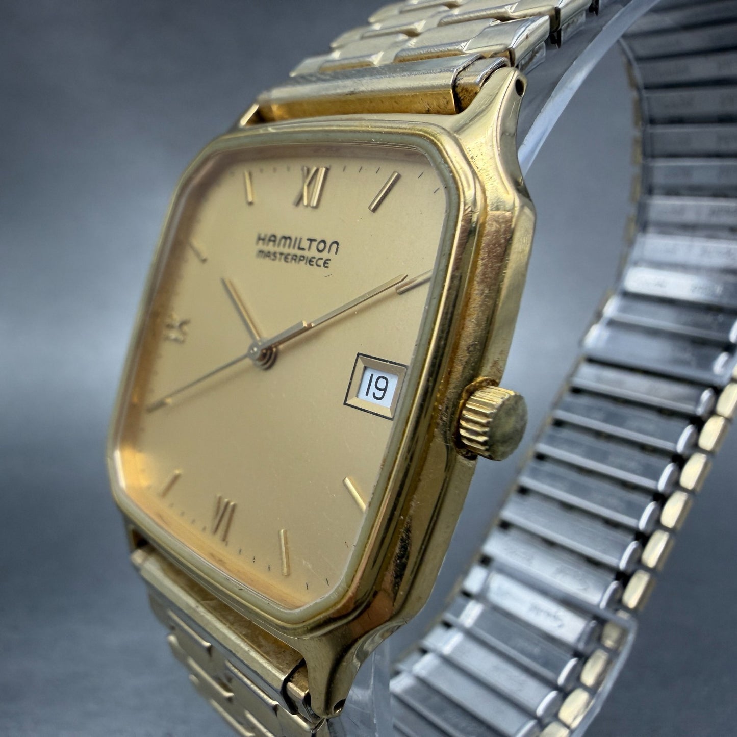 Hamilton Masterpiece Watch Men 30mm Gold Dial Gold Tone Date Rectangle New Batt2