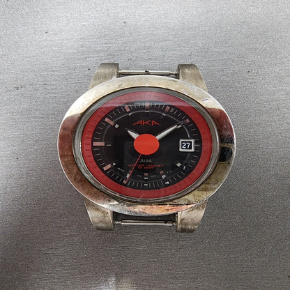 Seiko ALBA AKA Watch Men 42mm Black Dial Steel Date Oval V7425A00 New Battery0