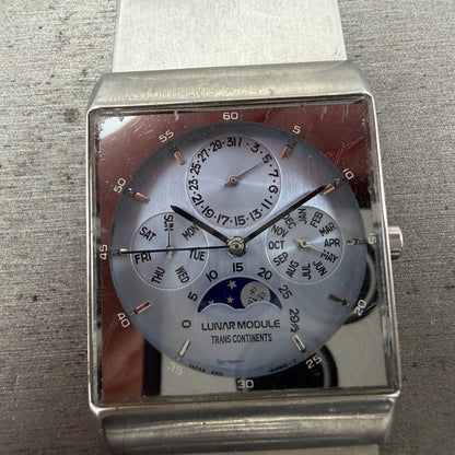 Trans Continents Triple Calendar Moon Phase Watch Men 31mm Blue Dial Steel Runs1