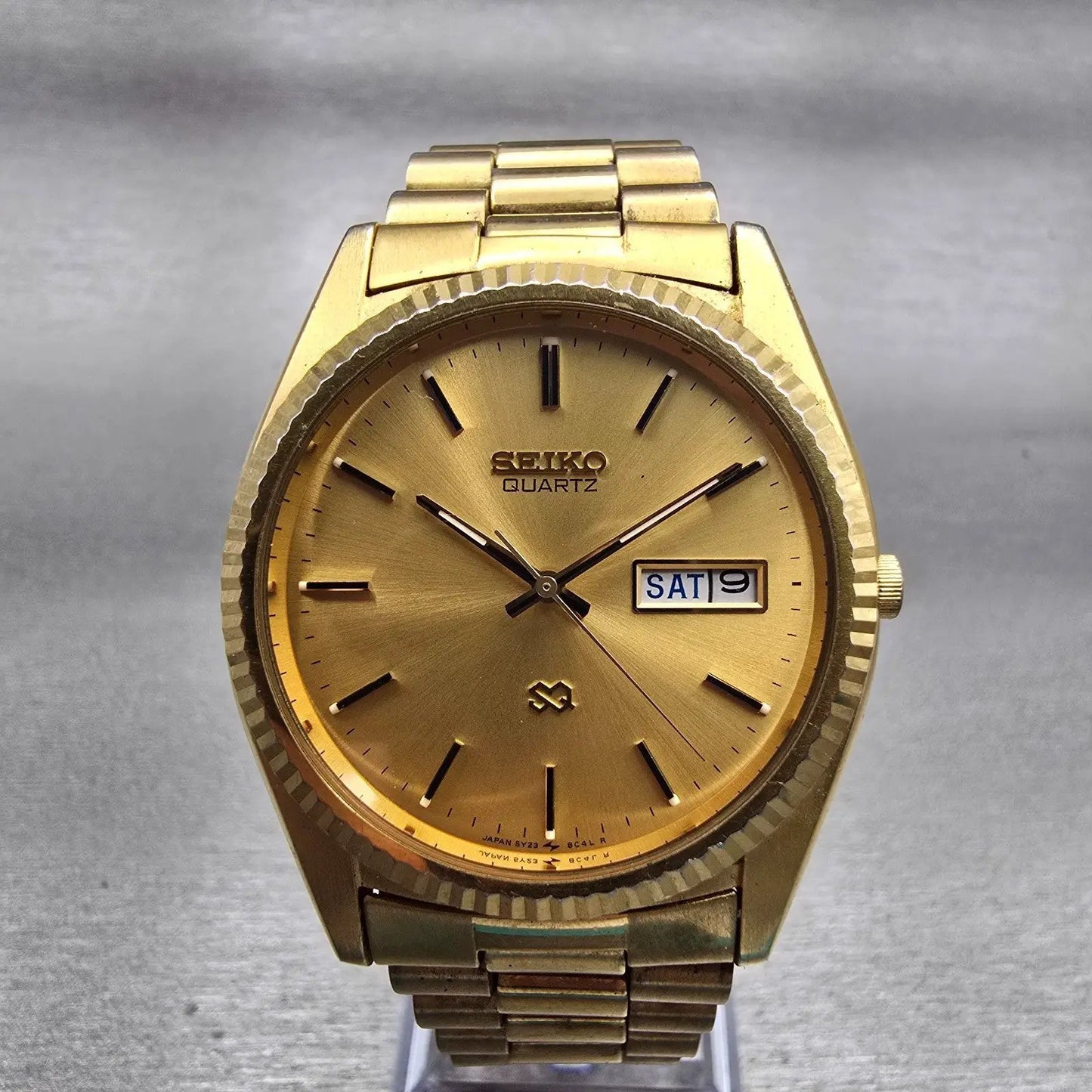 Seiko SQ President Watch Men 36mm Gold Dial Gold Tone Daydate 5Y23-8A69 New Batt0