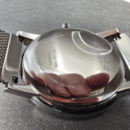 Movado Museum Watch Men 40mm Black Dial Silver Round 0607219 Mesh New Battery9