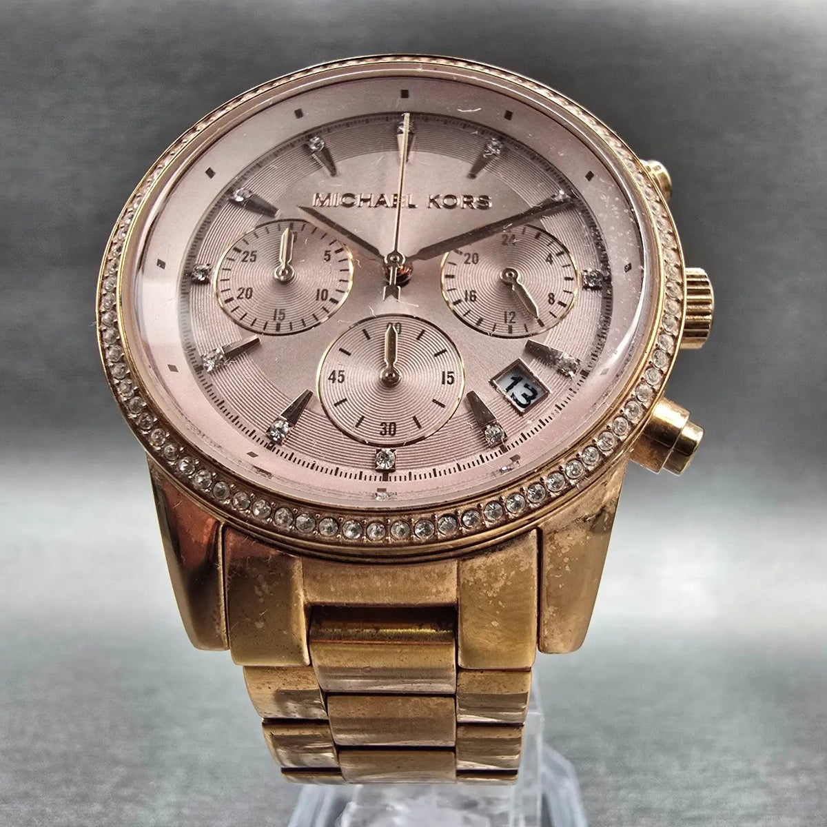Michael Kors Ritz Watch Women 37mm Pink Dial Chrono Date MK-6357 New Battery5
