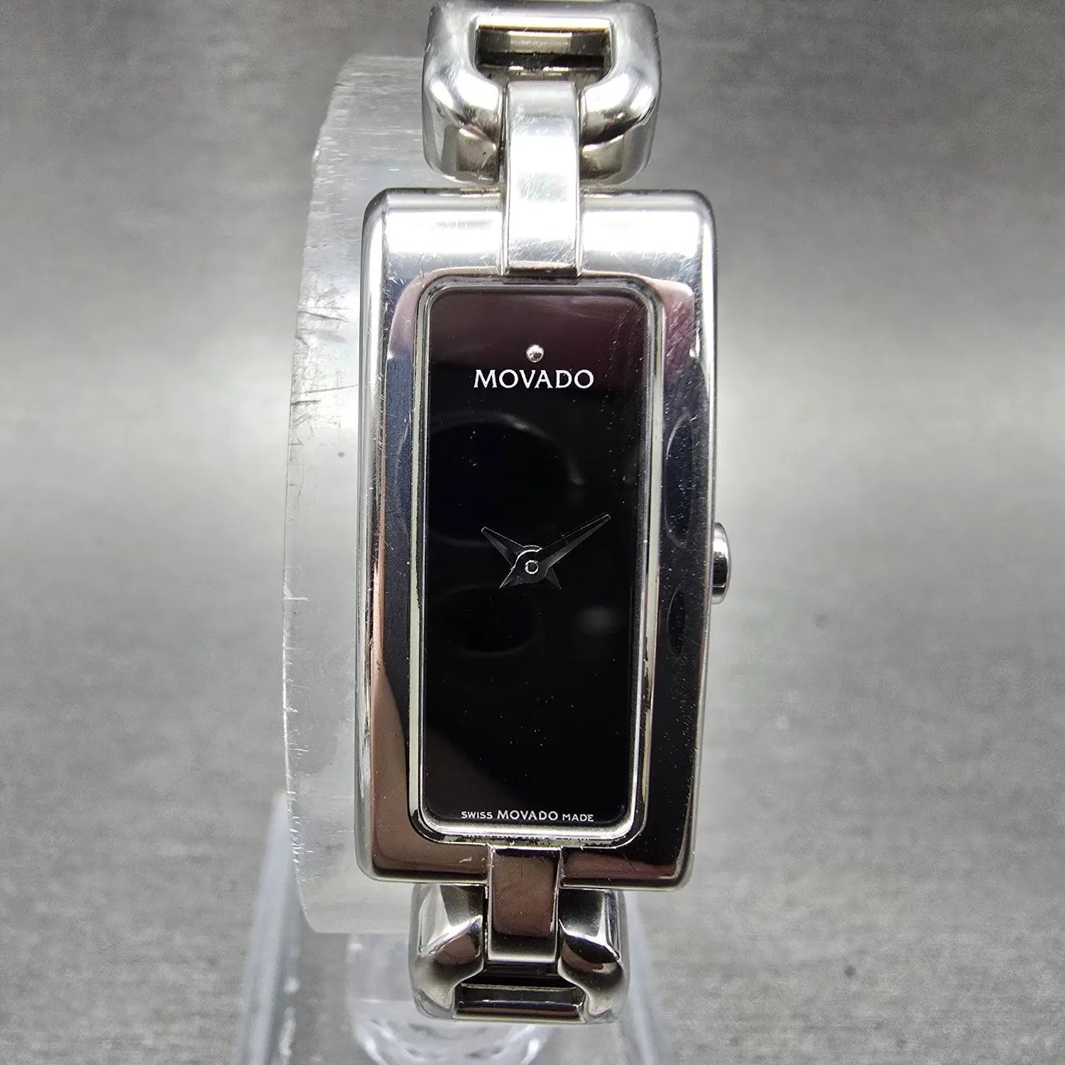 Movado Vivo Tank Watch Women 14mm Black Dial Steel Rectangle 84 H5 1410 New Batt0