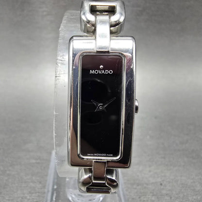 Movado Vivo Tank Watch Women 14mm Black Dial Steel Rectangle 84 H5 1410 New Batt0