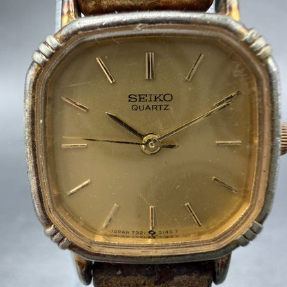 Seiko Watch Women 20mm Champagne Dial Gold Tone Square 7321-5070 New Battery GH61
