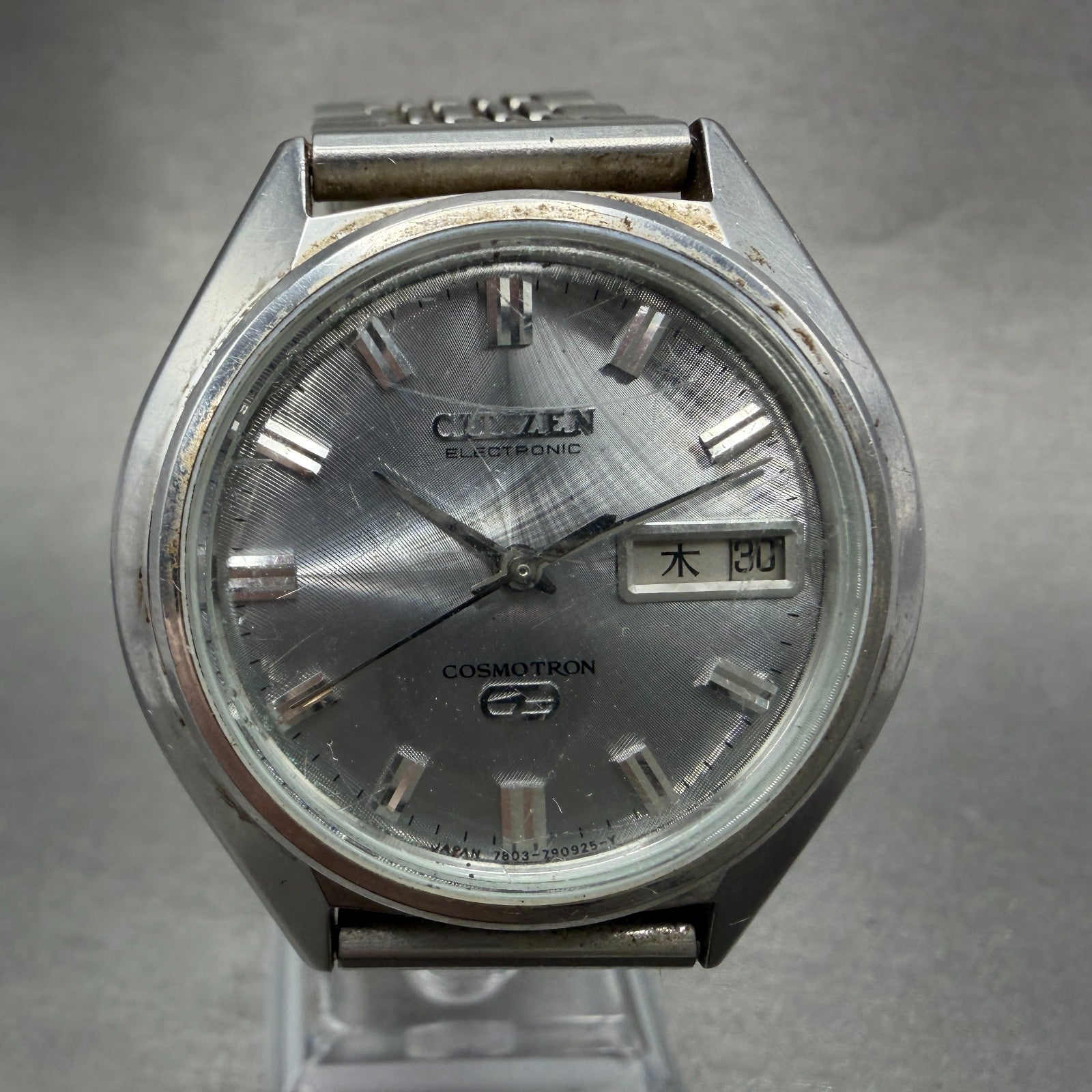 Citizen Cosmotron Watch Men 38mm Silver Dial Steel Daydate READ! 4-790138 NewBat0
