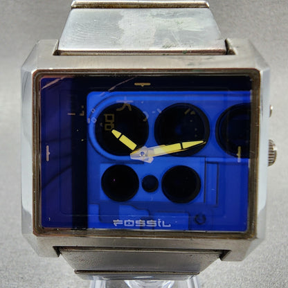 Fossil Bigtic Tank Watch Men 38mm LCD Dial Steel Rectangle JR-8539 New Battery
