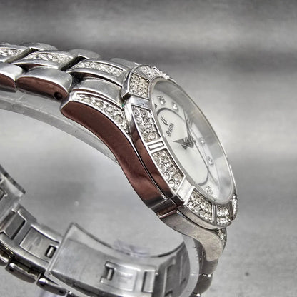 Bulova Watch Women 30mm MOP Dial Silver Tone Gemmed Round 96L116 New Battery F3