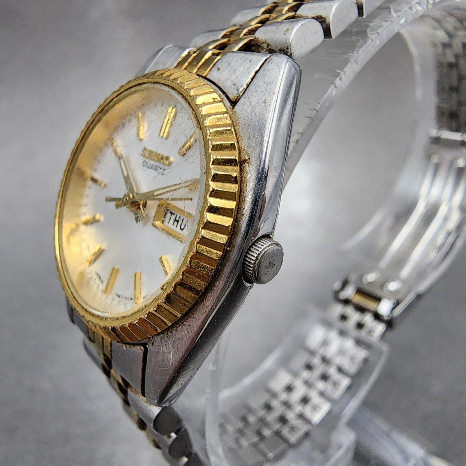 Seiko Watch Women 24mm Silver Dial Two Tone Daydate 7n830041 New Battery2