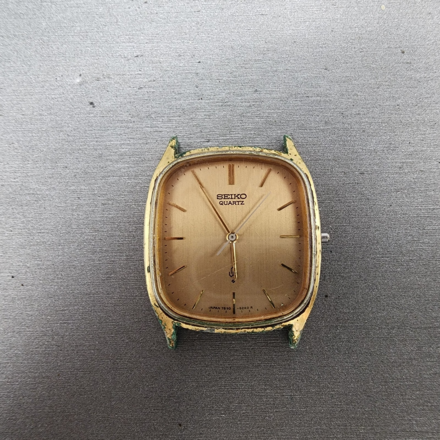 Seiko Tank Watch Men 30mm Champagne Dial Gold Tone 78305210 New Battery READ!!!0