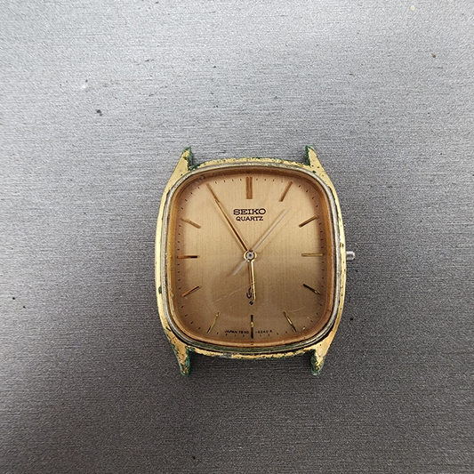 Seiko Tank Watch Men 30mm Champagne Dial Gold Tone 78305210 New Battery READ!!!0