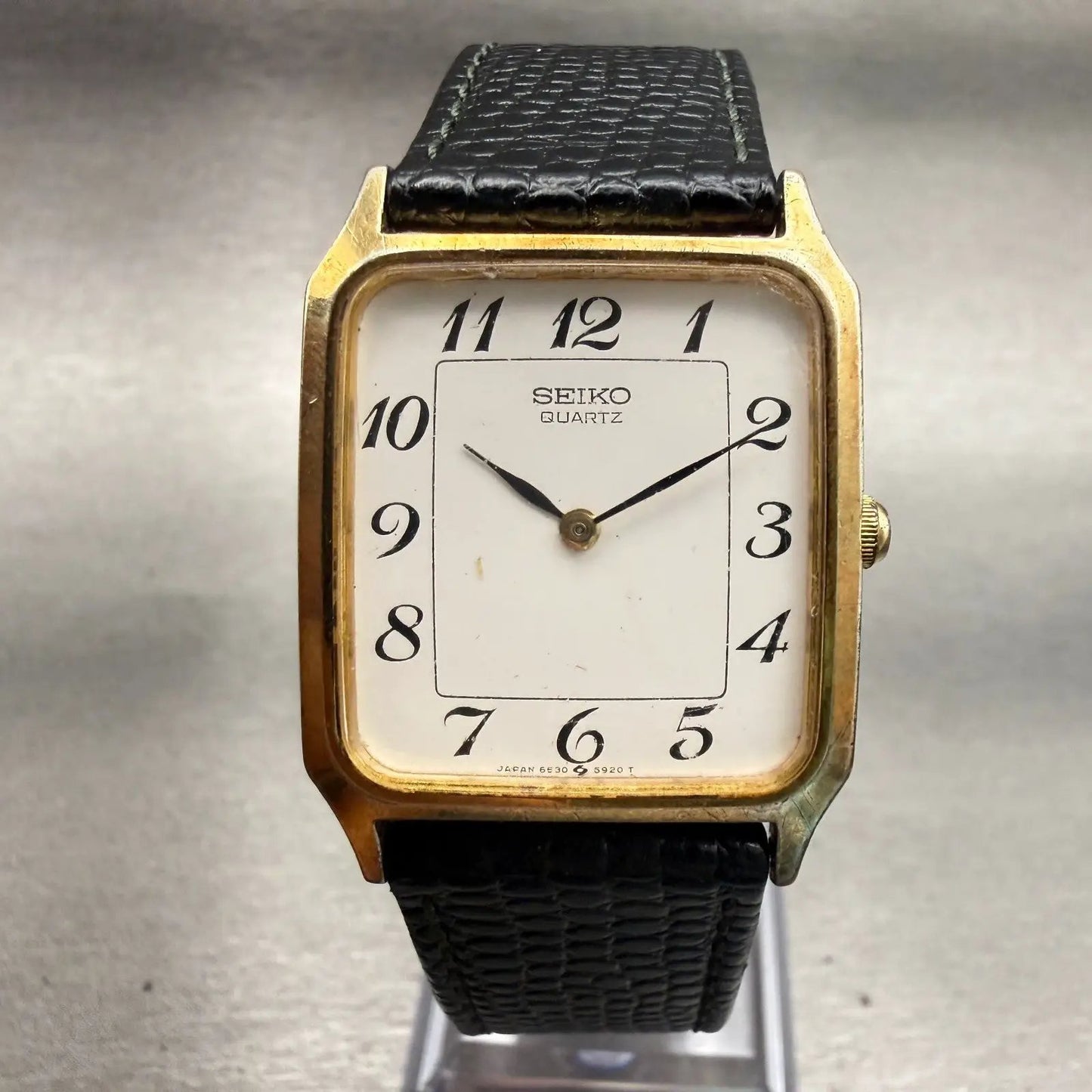 Seiko Watch Men 26mm White Dial Gold Tone Rectangle 6530-5500 New Battery VTG0