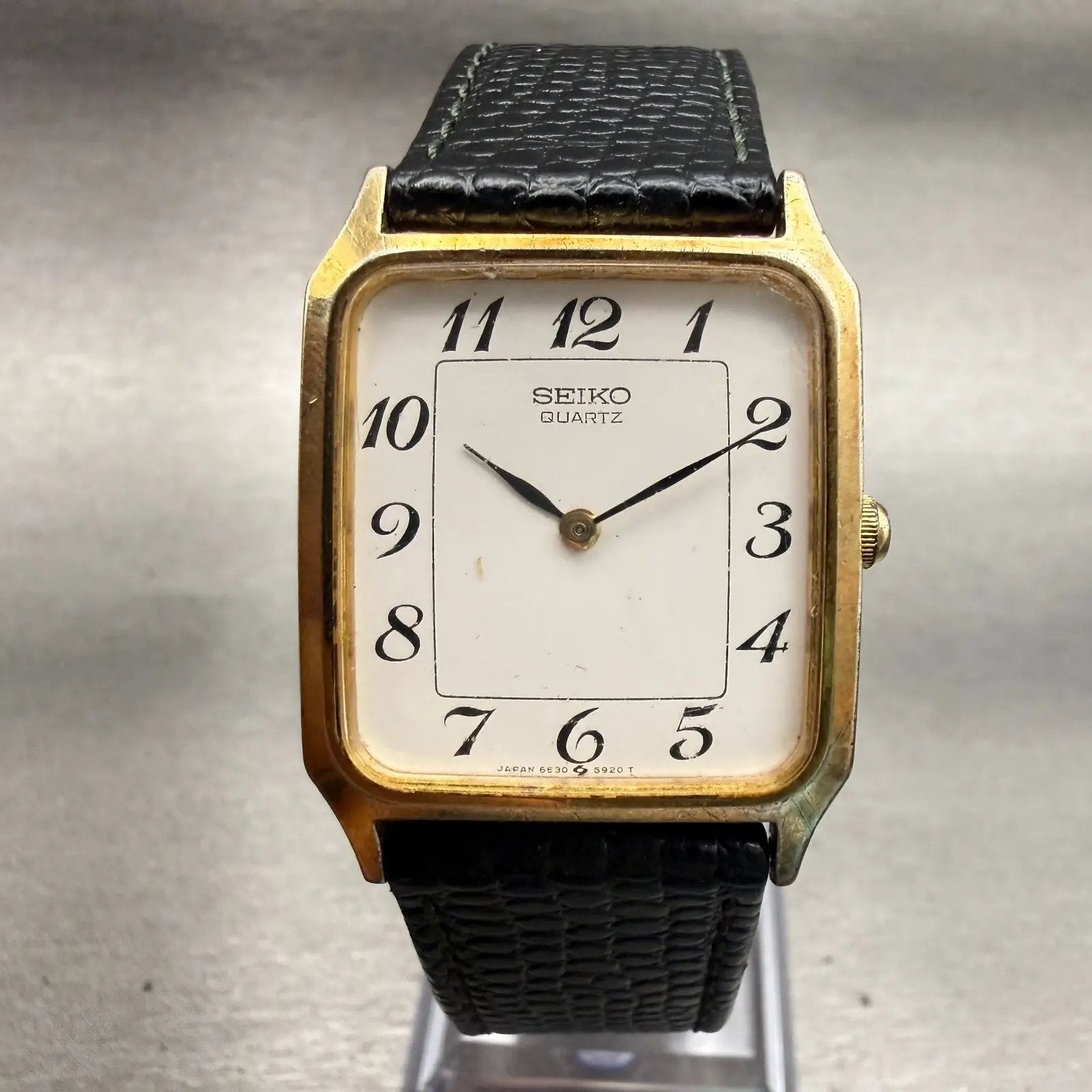 Seiko Watch Men 26mm White Dial Gold Tone Rectangle 6530-5500 New Battery VTG0